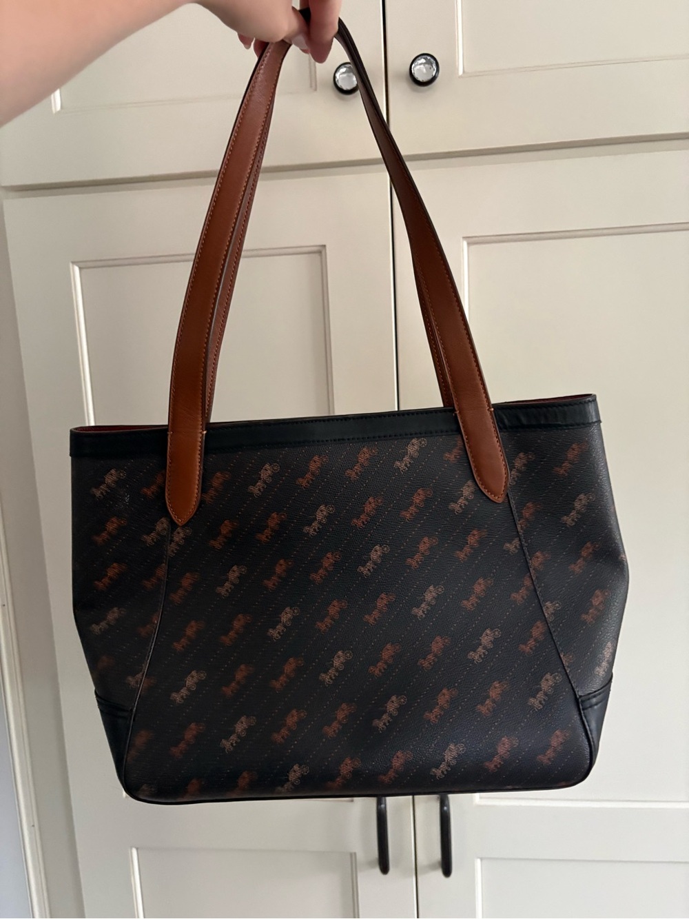 Coach Black and Brown Signature Tote with Leather Trim - Picture 4 of 6